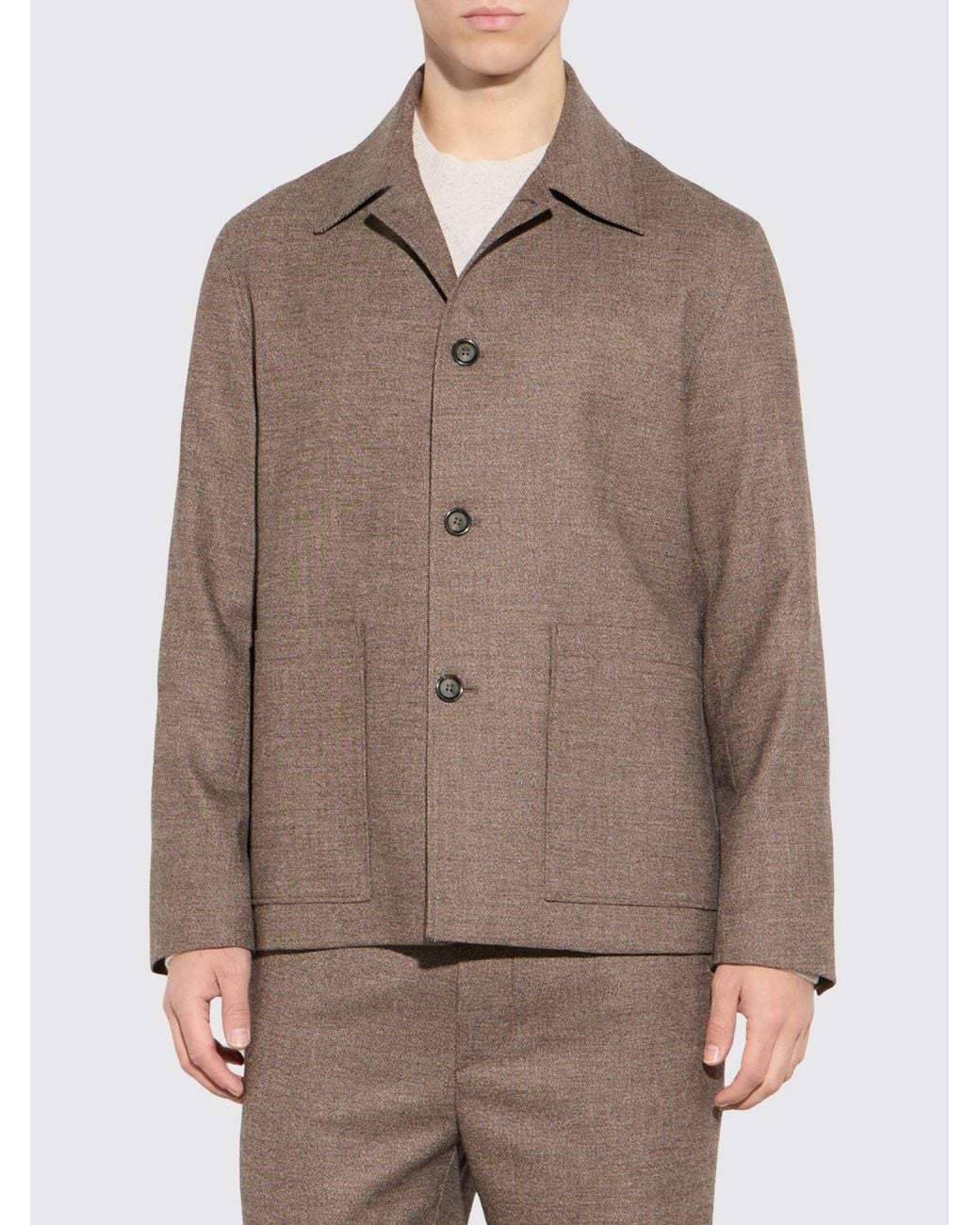 Paolo Pecora Brown Cotton Shirt Jacket With Peak Lapels And Patch Pockets for men