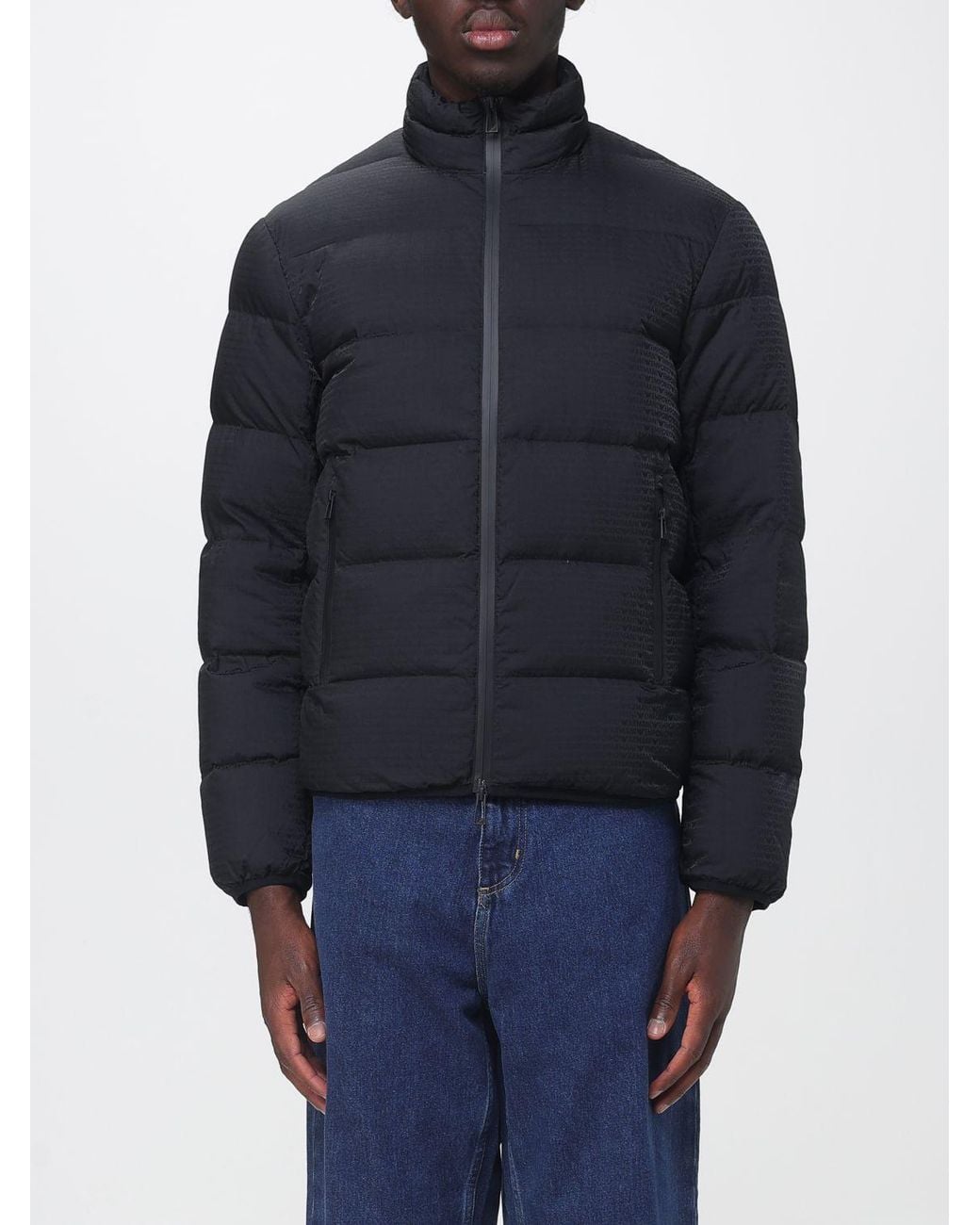 Emporio Armani Blue Quilted Nylon Down Jacket With High Neck And Eagle Logo for men