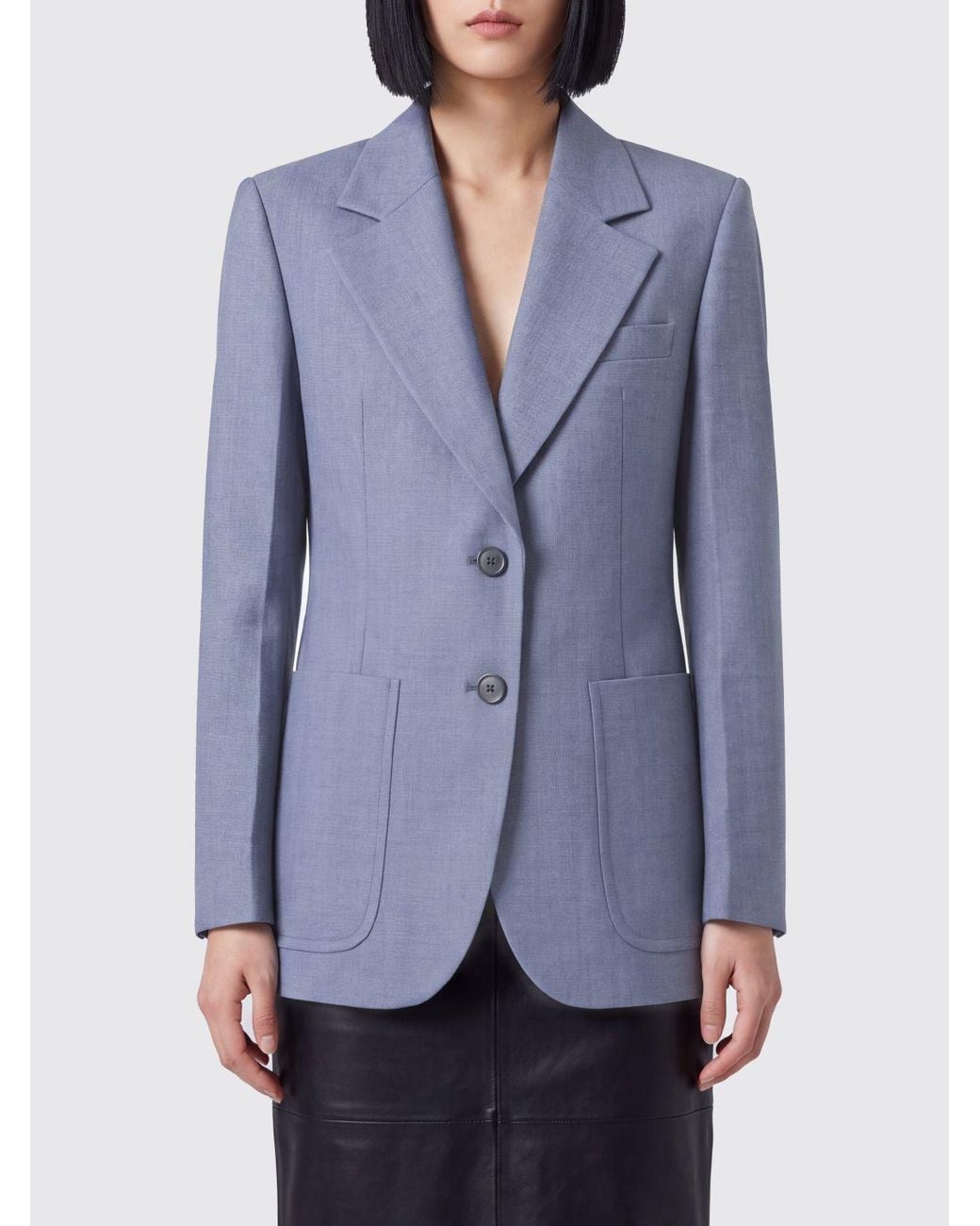 Victoria Beckham Blue Short Double-Breasted Virgin Wool Blazer With Peak Lapels