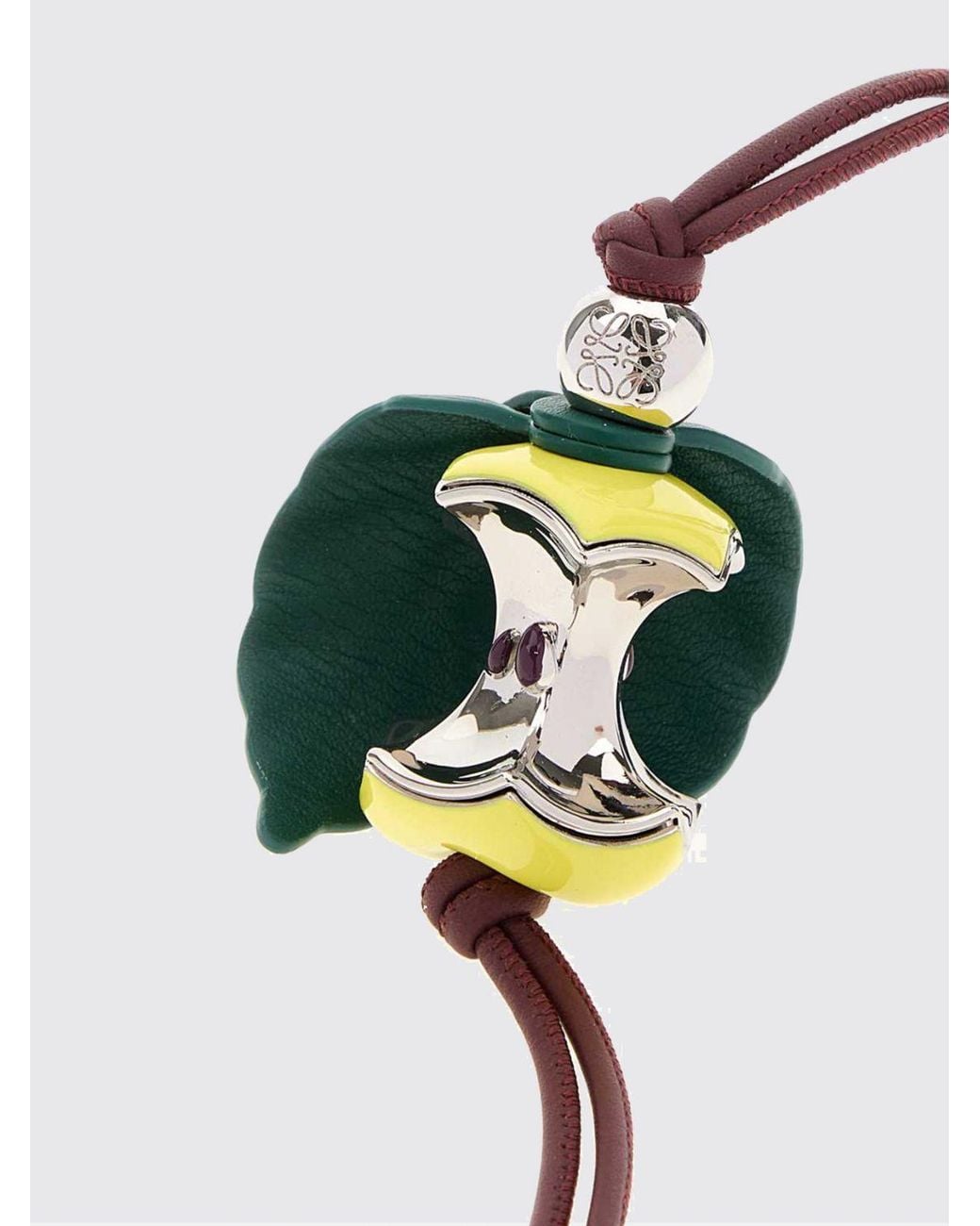 Loewe White Calfskin Leather And Metal Keychain With Knot Appliqué And Engraved Logo
