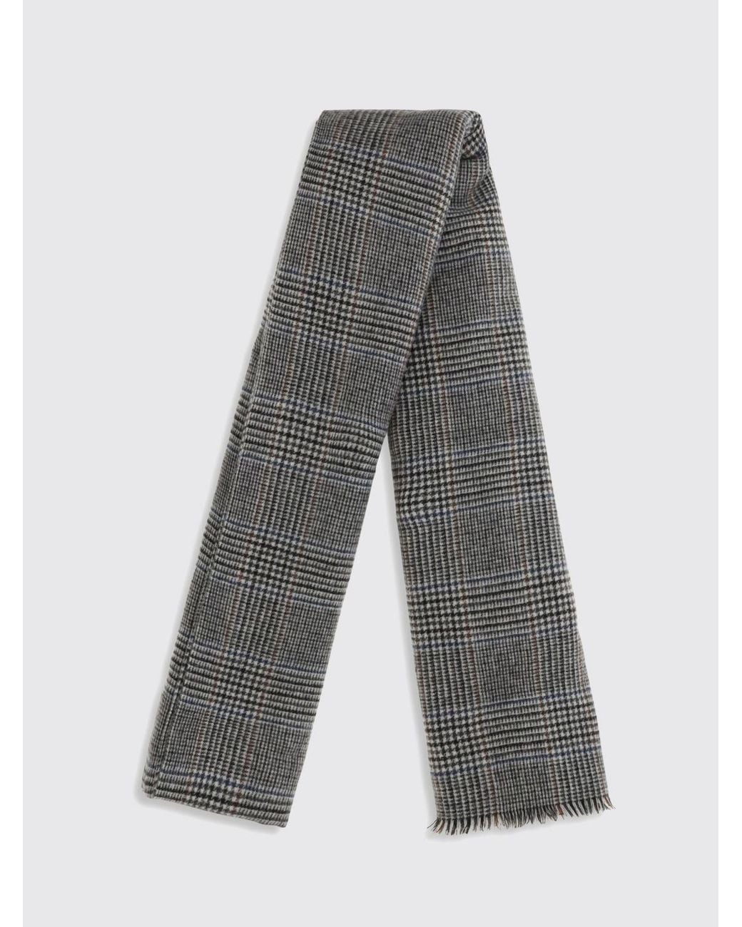 Brunello Cucinelli Gray Fringed Prince Of Wales Check Scarf