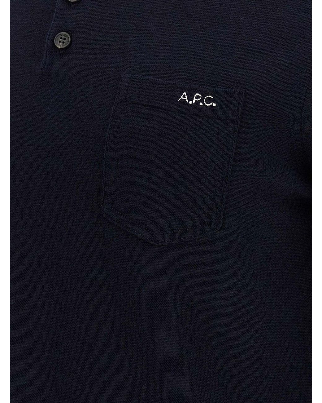 A.P.C. Blue Pure Virgin Wool Short-Sleeved Polo Shirt With Patch Pocket for men