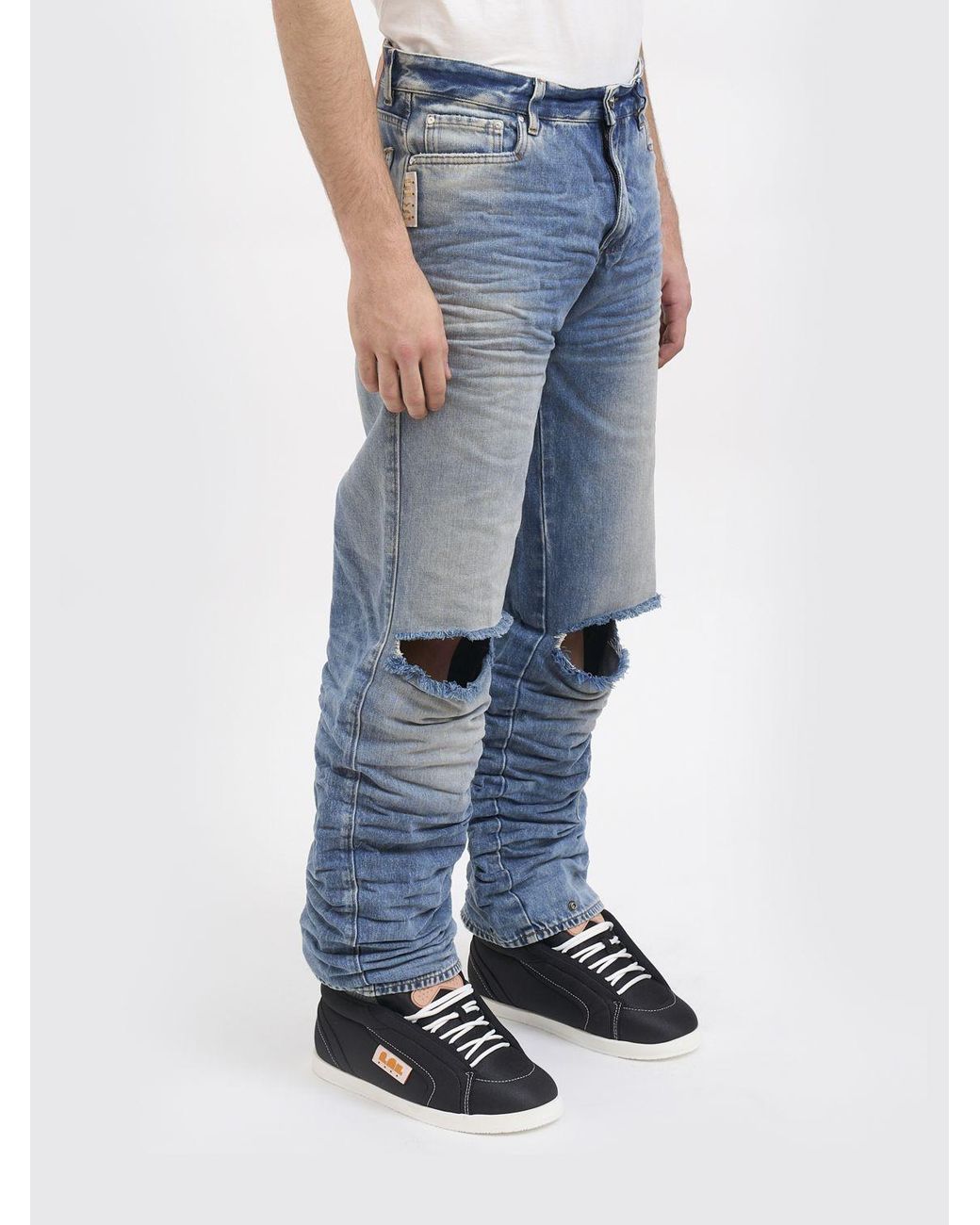 PDF Blue Distressed Denim Flared Jeans for men