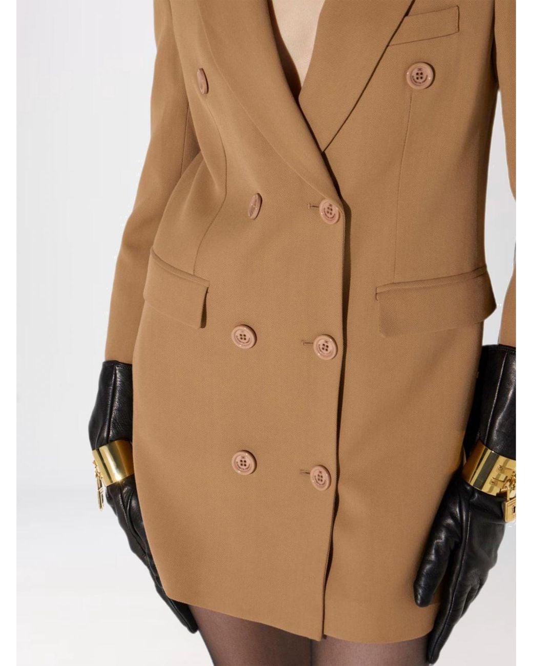 Elisabetta Franchi Natural Double-Breasted Slim Fit Mini Blazer Dress