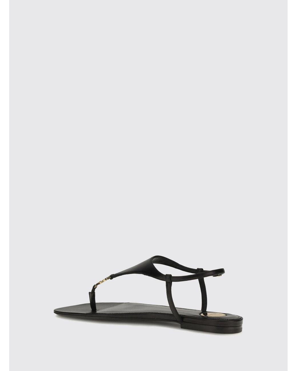 Saint Laurent Black Cassandre Ysl Logo Calf Leather Thong Sandals