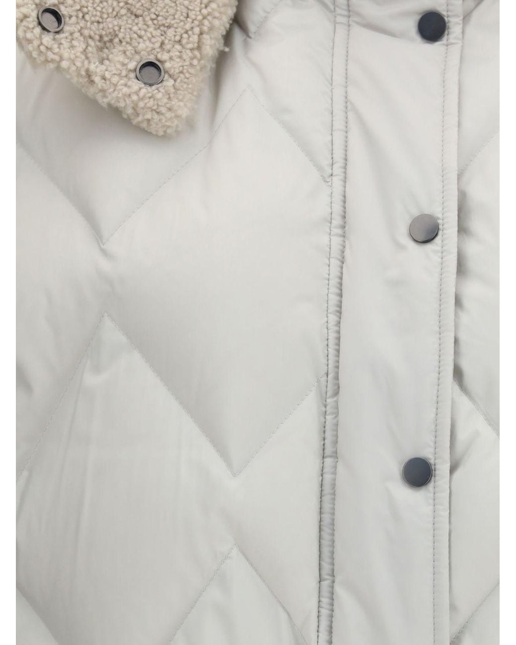 Brunello Cucinelli Gray Padded Nylon Gilet With Shearling Hood