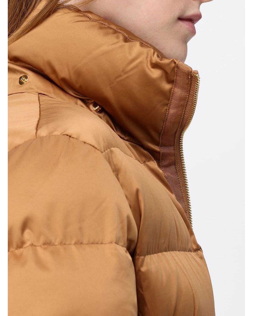 Elisabetta Franchi Brown Short Quilted Puffer Jacket With Removable Hood And Belt