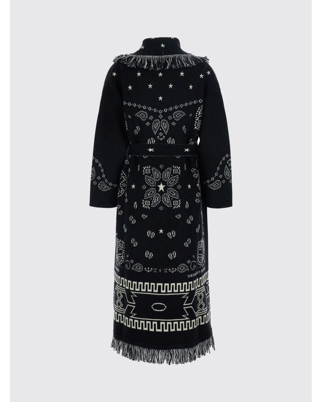 Alanui Blue Long Jacquard Virgin Wool Robe Cardigan With Fringes