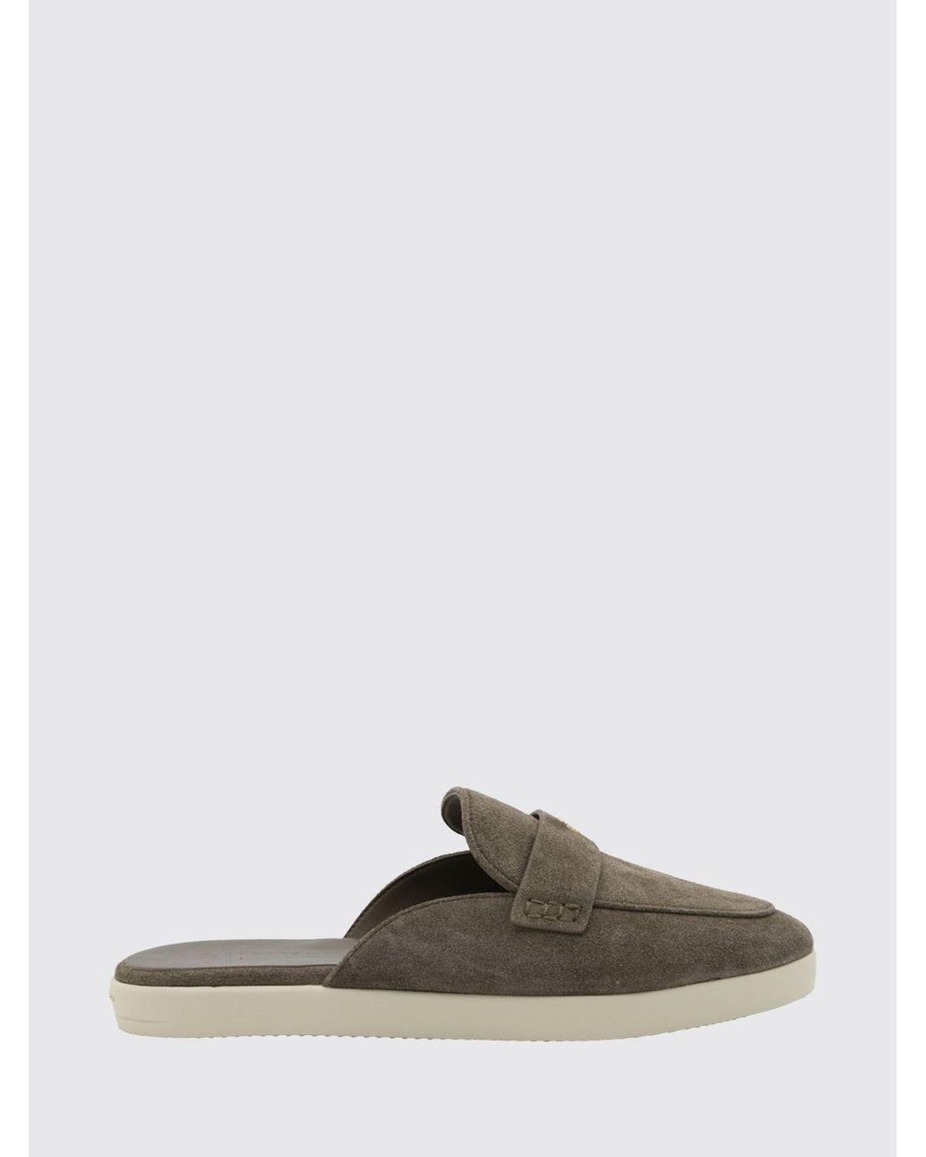 Tory Burch Natural Suede Low Heel Mules With Double T Logo By