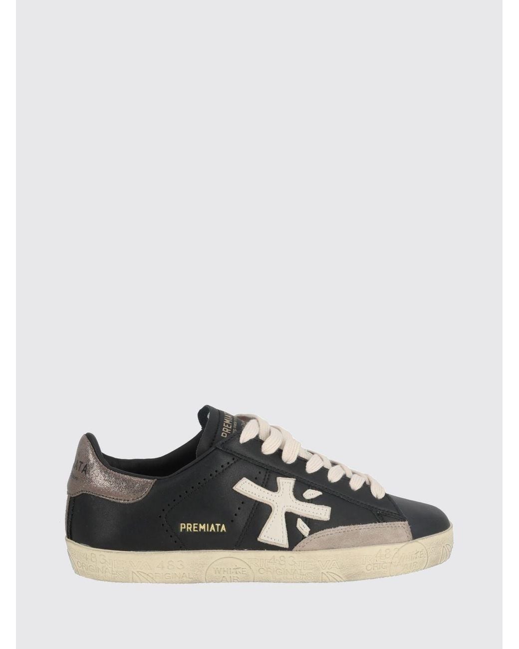 Premiata Black Stevend Calfskin Sneakers With Contrasting Details And Logo