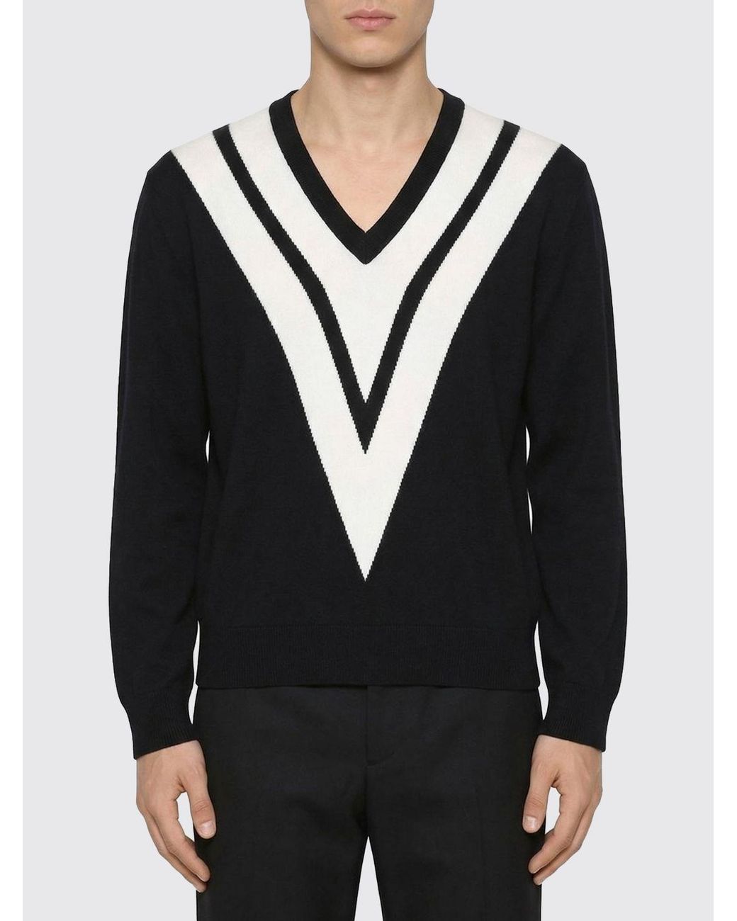 Valentino Black Wool V-Neck Sweater for men
