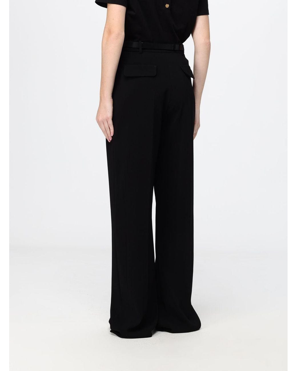 Elisabetta Franchi Black High-Waisted Wide-Leg Crêpe Trousers With Logo Belt