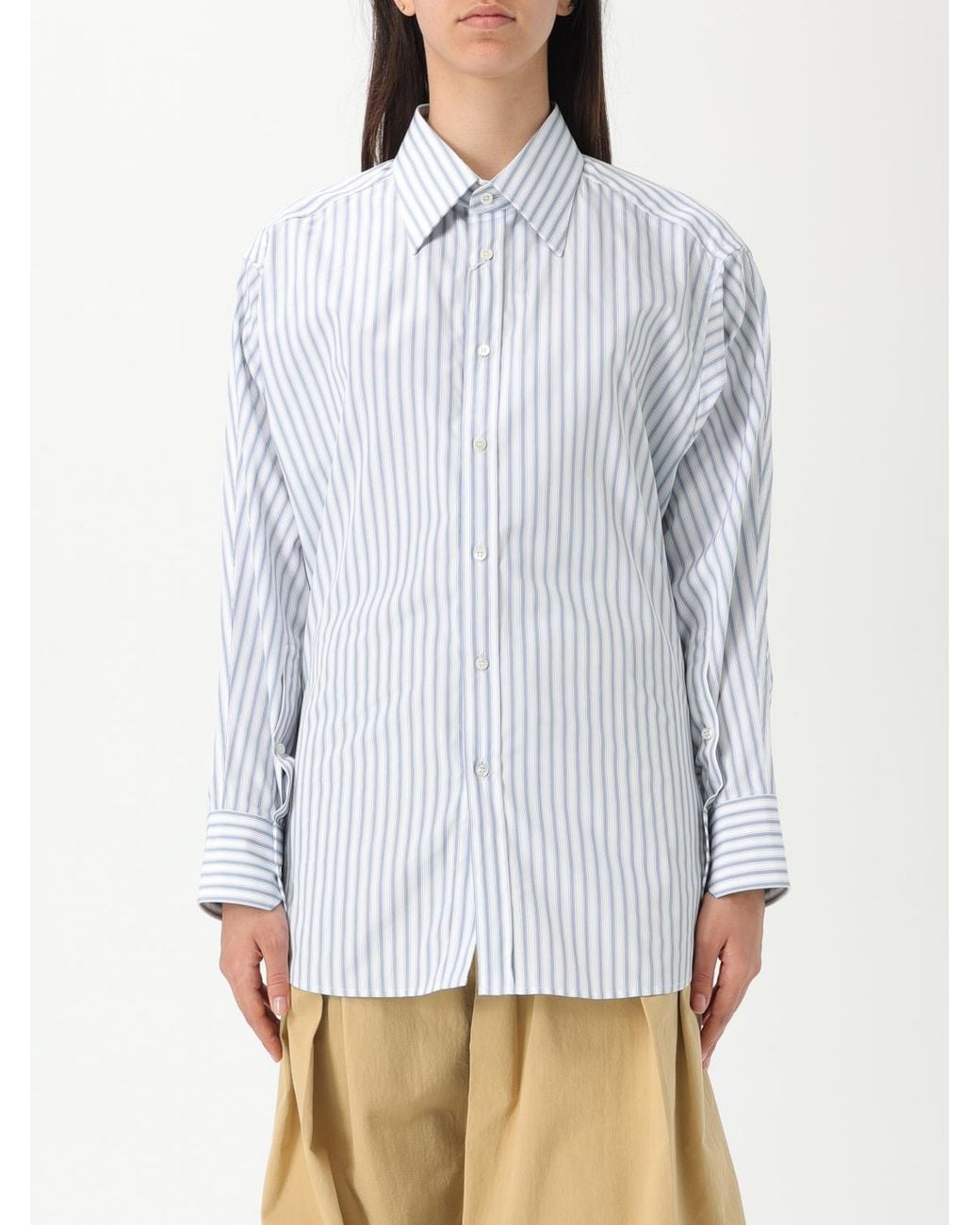 Maison Margiela Blue Striped Cotton Shirt Relaxed Fit