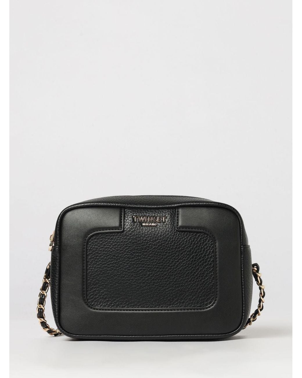 Twinset Black Small Rectangular Crossbody Bag With Metallic Logo And Chain Strap