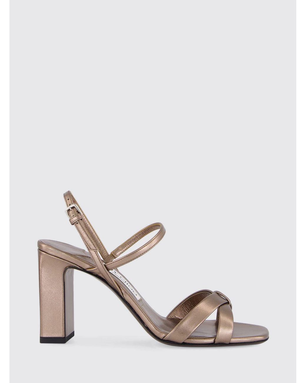 Jimmy Choo Pink Elsy Laminated Nappa Leather Sandals With High Block Heel
