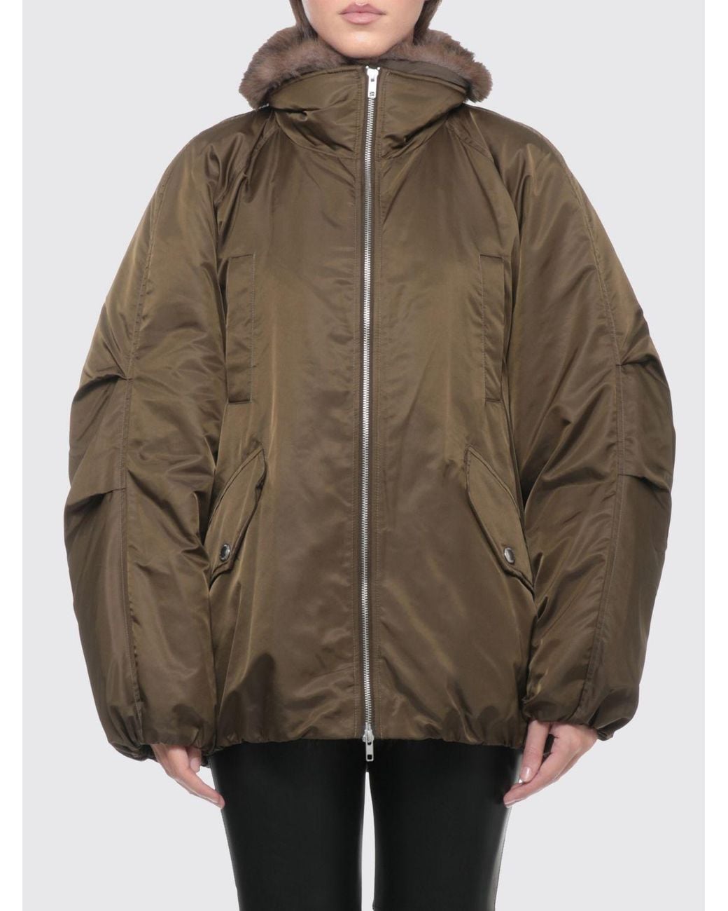 Stand Studio Brown Oversized Padded Nylon Bomber Jacket With Funnel Neck