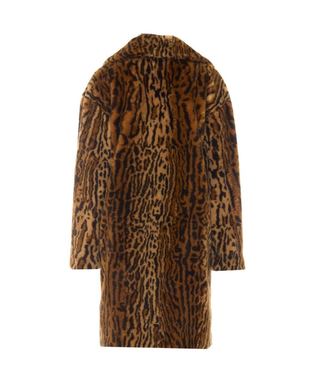 Stand Studio Brown Single-Breasted Animal Print Faux Fur Knee-Length Coat