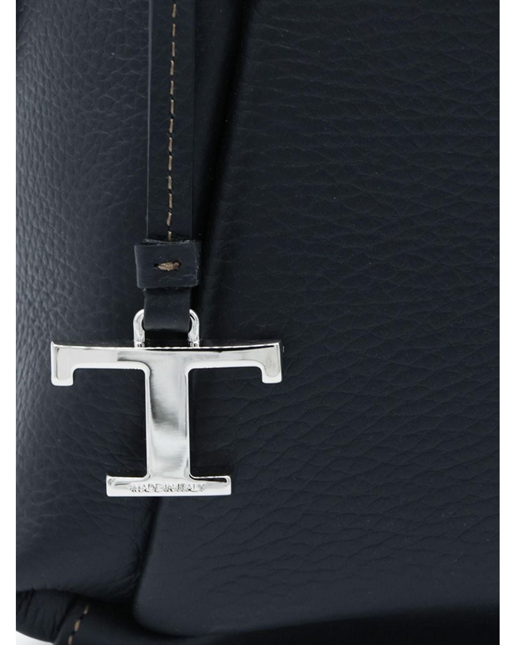 Tod's Blue Grained Leather Handbag With Zip Closure And Logo Charm