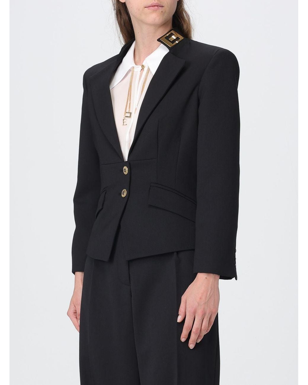 Elisabetta Franchi Black Single-Breasted Crêpe Blazer With Slim Fit And Padded Shoulders