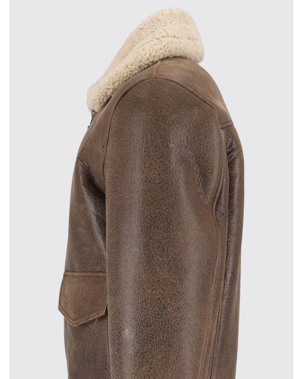 Schott Nyc Brown Leather Jacket With Fur Collar And Elasticated Trims for men