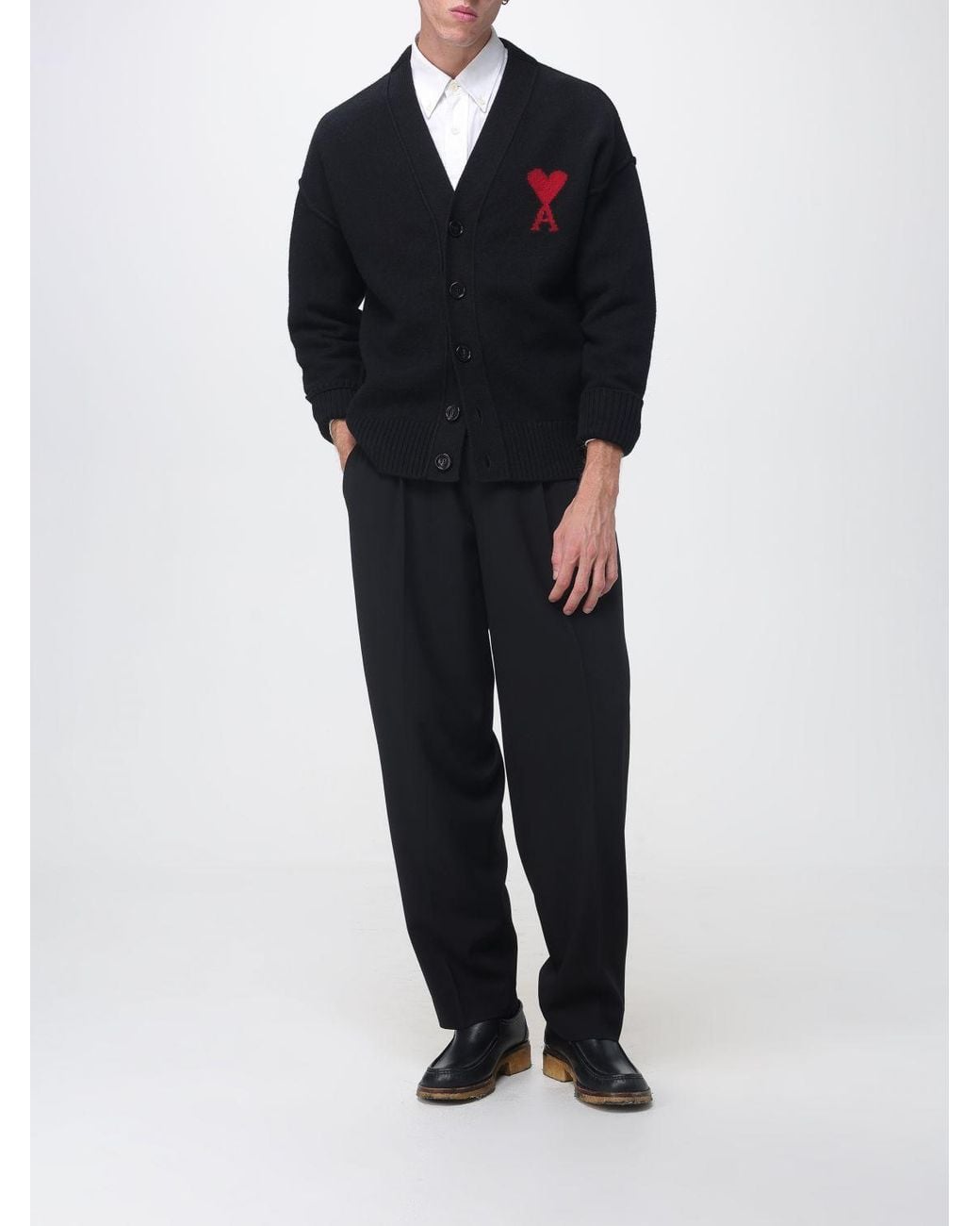 AMI Blue V-Neck Wool Cardigan With Contrast Logo for men