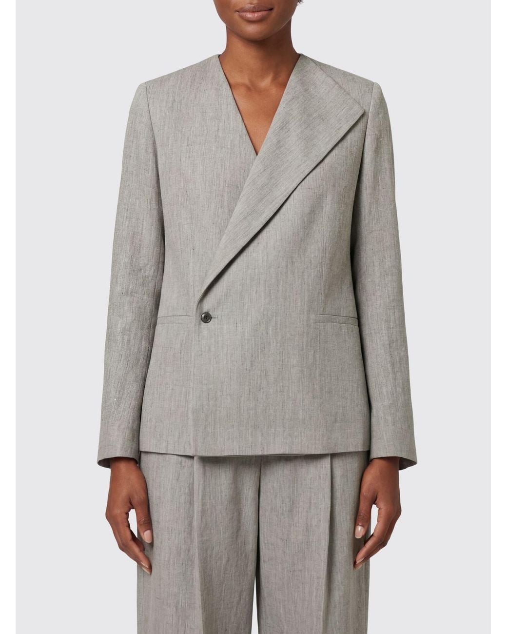 Loulou de Saison Gray Double Breasted Linen Blend Blazer