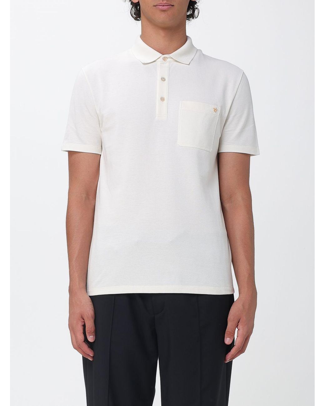 Valentino Garavani White Cotton Polo Shirt With Vlogo Signature And Patch Pocket for men