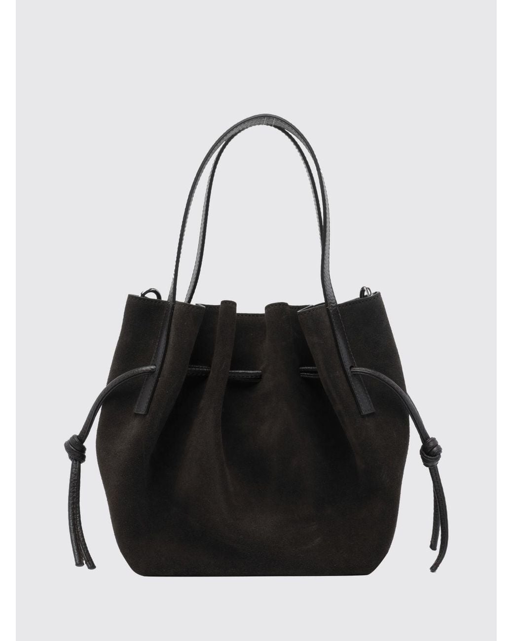 Yuzefi Black Scallop Suede Calfskin Mini Bucket Bag With Drawstring