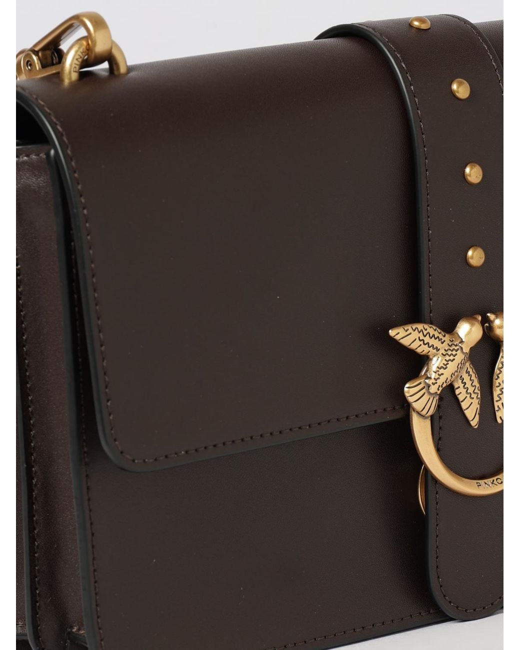 Pinko Gray Love One Classic Smooth Leather Crossbody Bag With Studs And Logo