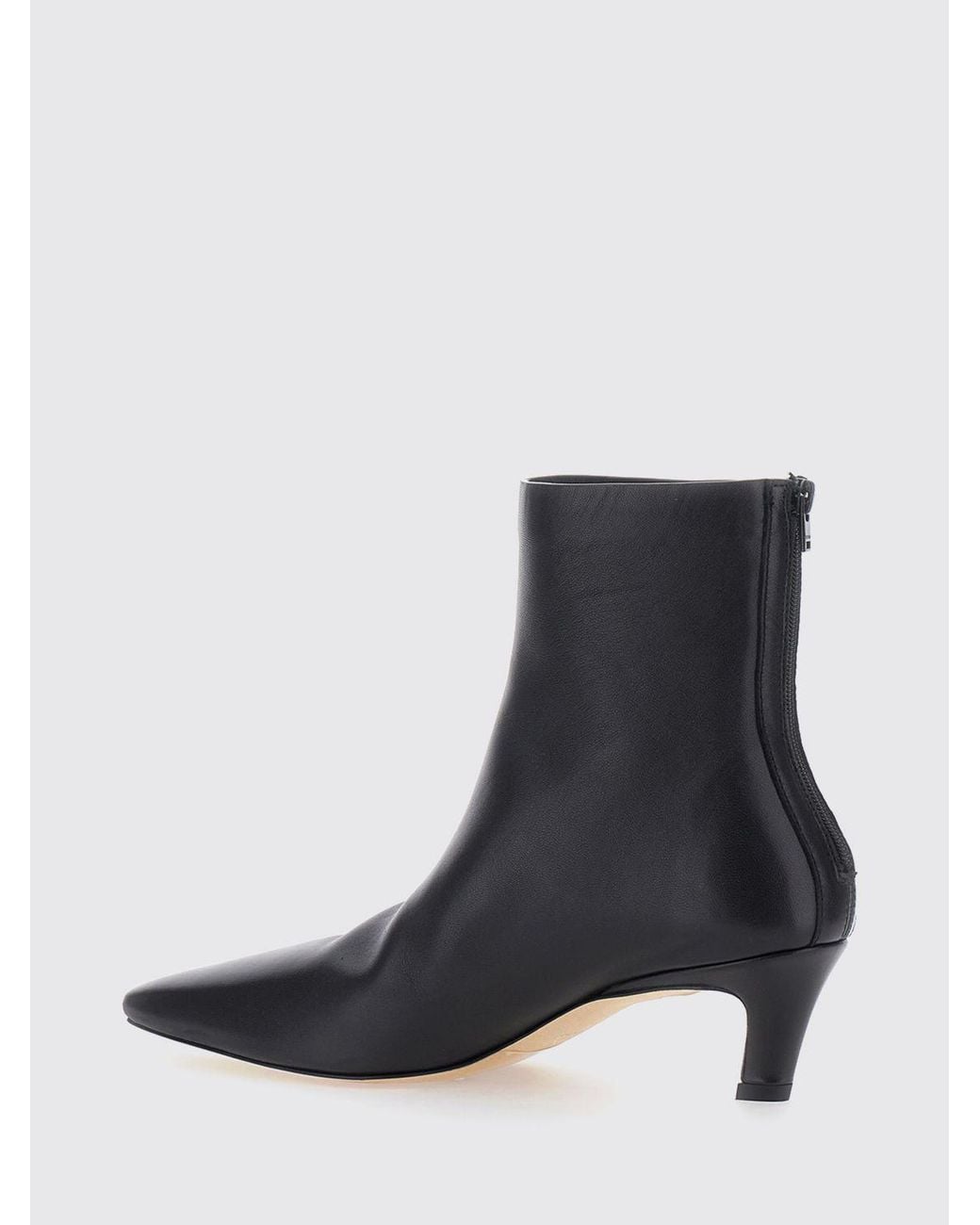 Totême Black Pointed-Toe Nappa Leather Ankle Boots With Mid Heel And Rear Zip