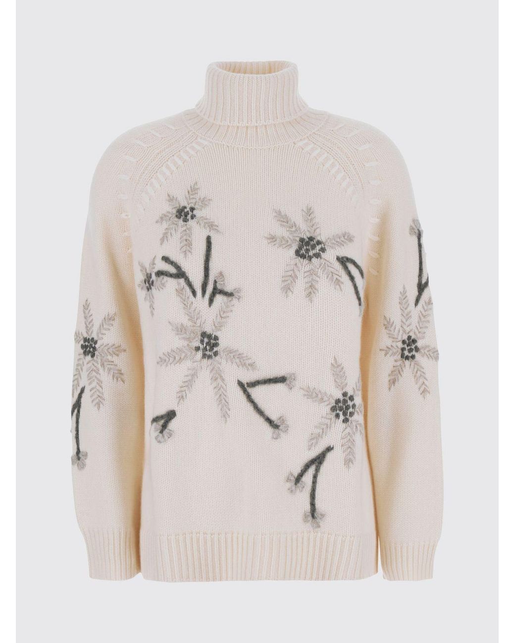 P.A.R.O.S.H. Natural P.A.R.O.S.H. Floral Jacquard Cashmere Turtleneck Sweater