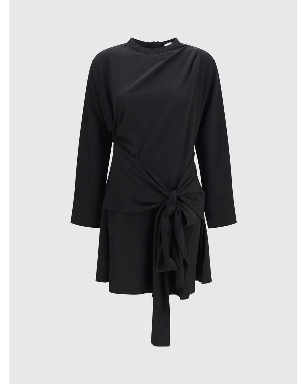 Ganni Black Long-Sleeved Recycled Jersey Mini Dress With Tie Waist