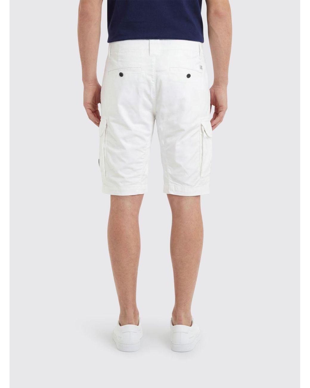 C P Company White Cotton Cargo Shorts for men