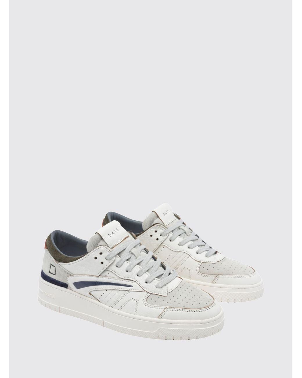 Date White Torneo Leather And Suede Low-Top Sneakers With Perforated Toe for men