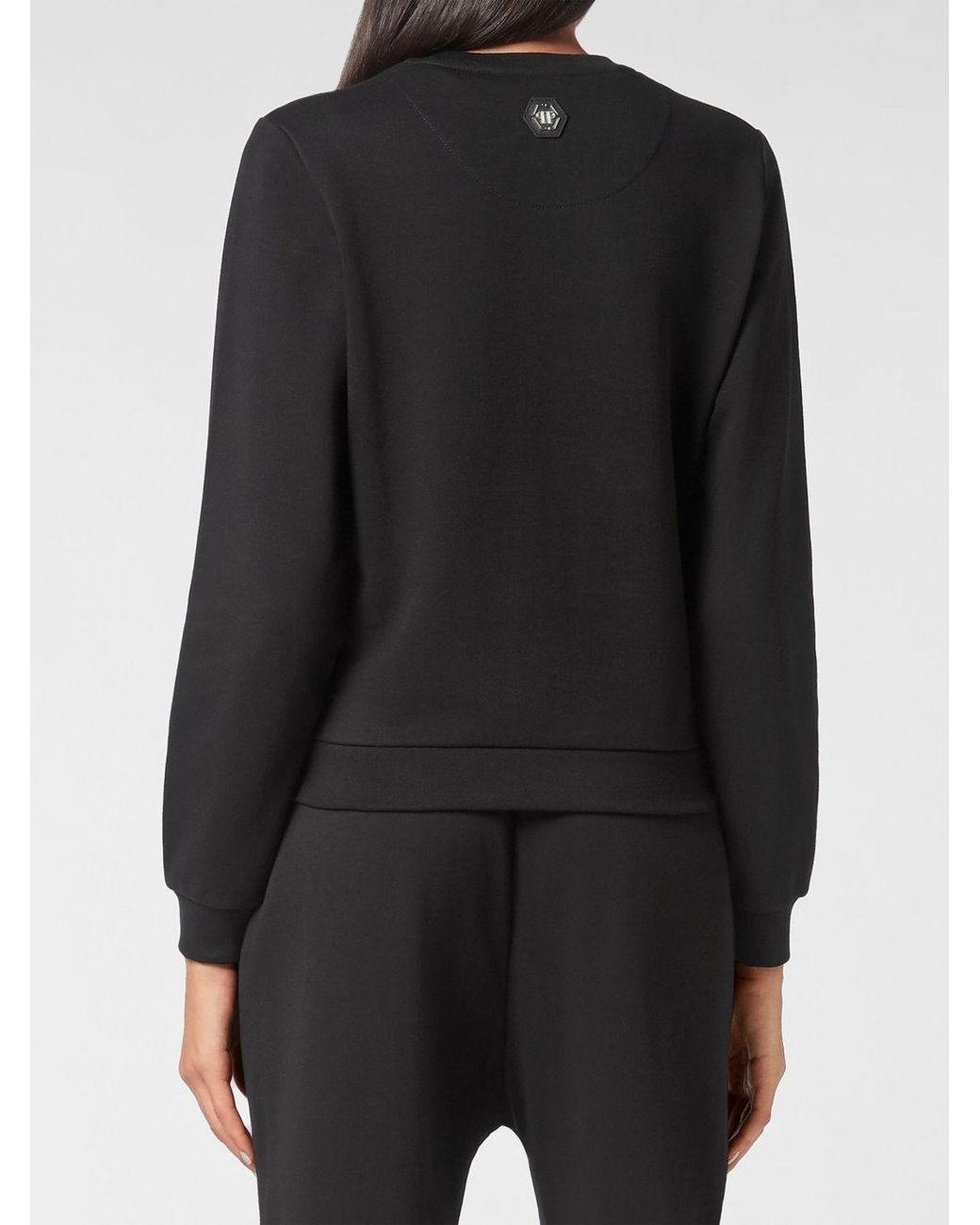 Philipp Plein Black Crewneck Jersey Jumper With Tone-On-Tone Embroidered Logo