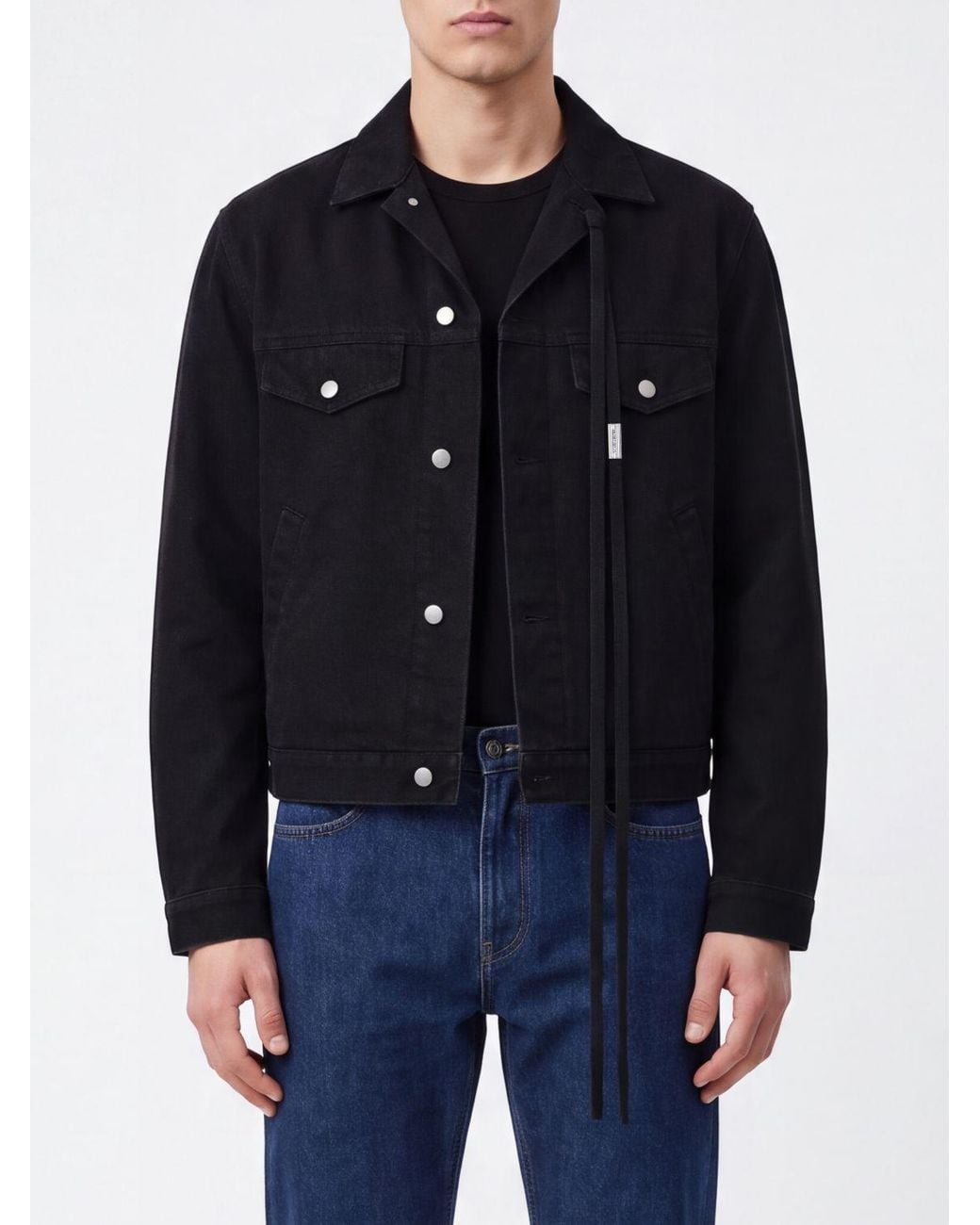 Ann Demeulemeester Blue Cotton Denim Jacket With Cuban Collar for men
