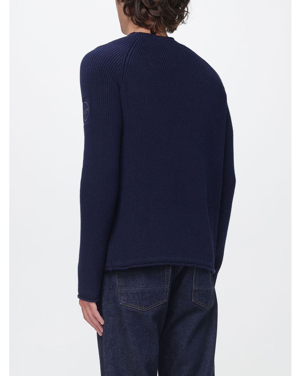 Murphy & Nye Blue Ribbed Cotton Crewneck Jumper With Embroidered Logo for men
