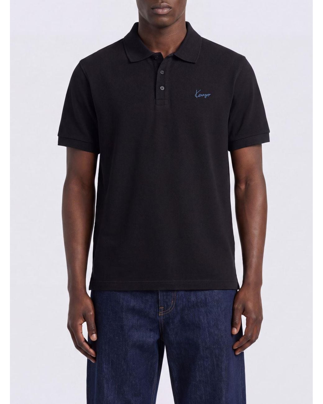 KENZO Blue Cotton Polo Shirt With Contrasting Embroidered Logo for men