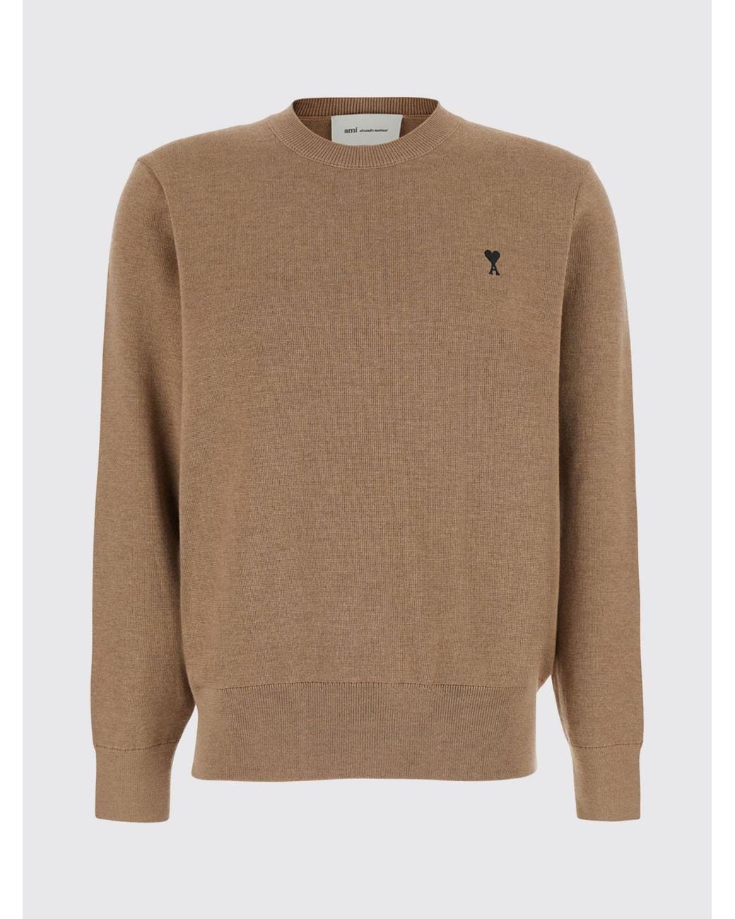 AMI Natural Wool Crewneck Jumper With Embroidered Ami De Cœur Logo for men