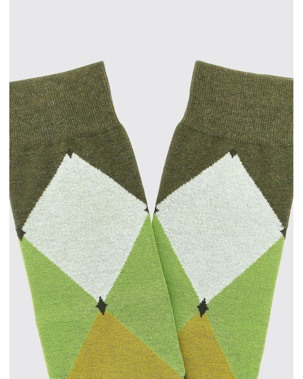 Ballantyne Green Diamond Pattern High-Top Cotton-Blend Socks With Contrast Logo for men