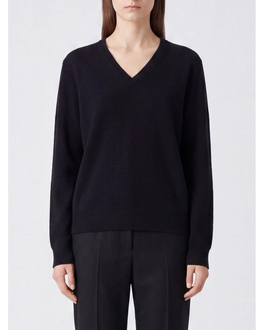 The Row Blue V-Neck Pure Cashmere Jumper With Long Sleeves