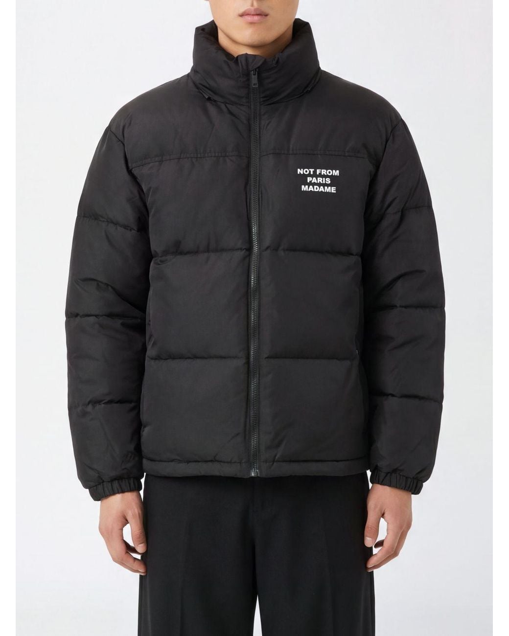 Drole de Monsieur Black Waterproof Quilted Puffer Jacket With High Neck And Contrast Logo for men