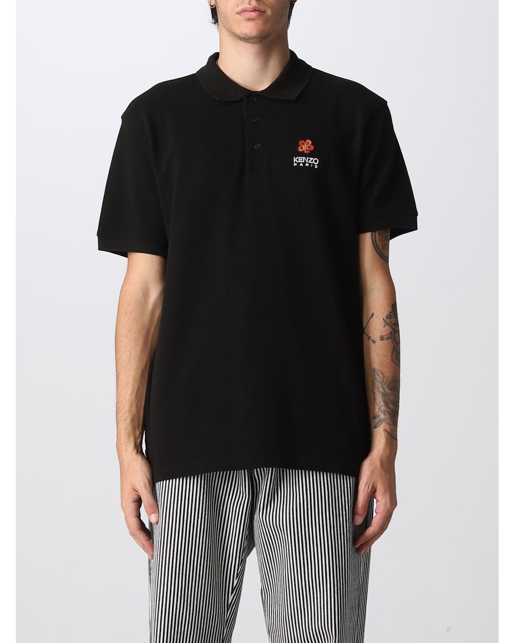 KENZO Black Boke Flower Crest Logo Polo T-shirt for men