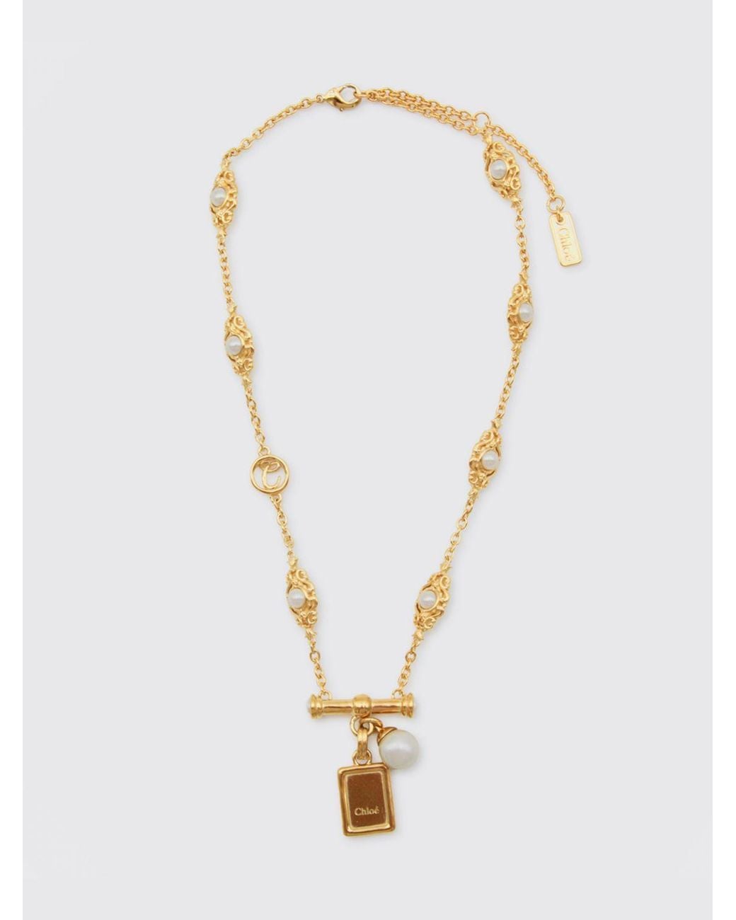 Chloé White ChloÉ -Tone Brass Choker Necklace With Faux Pearls And Engraved Logo