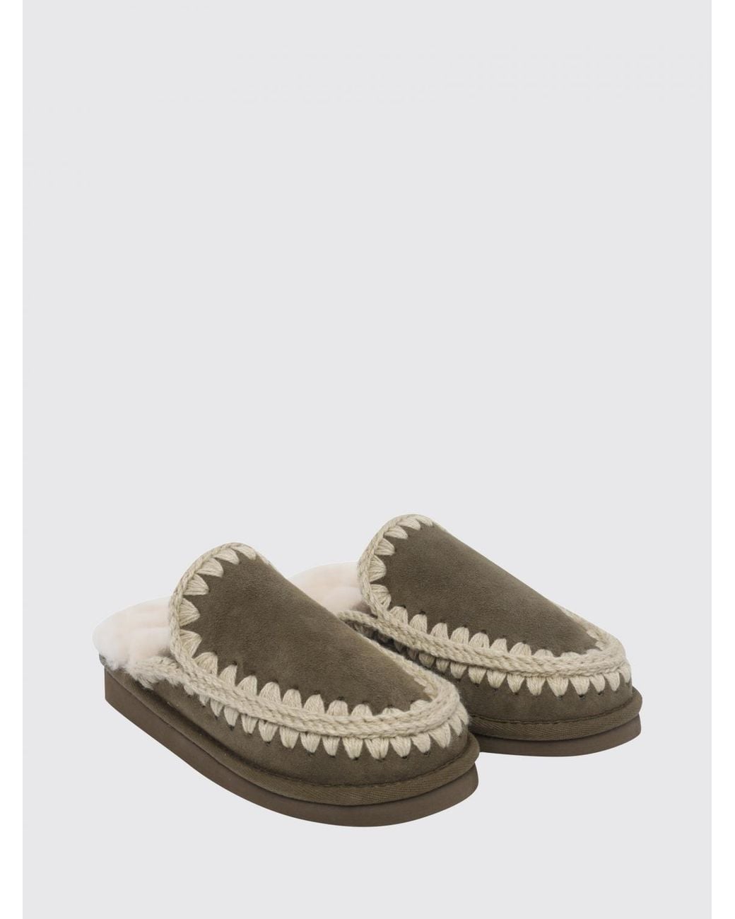 Mou Green Eskimo Suede Mules With Contrast Stitching And A Lightweight Eva Sole