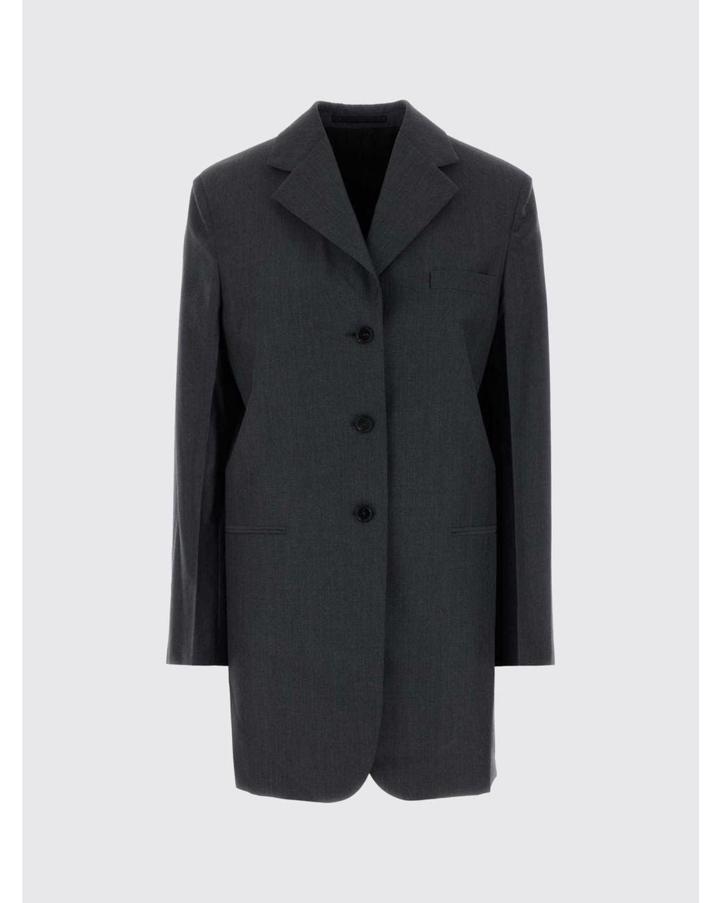 Jil Sander Gray Knee-Length Single-Breasted Virgin Wool Blazer