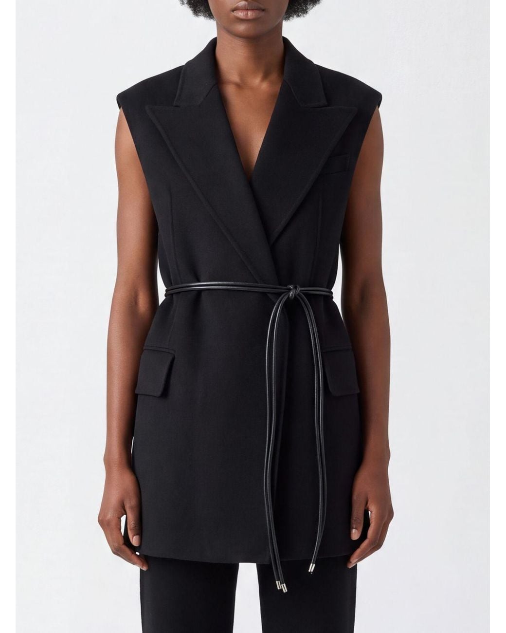 Sportmax Black Belted Pure Virgin Wool Robe Vest