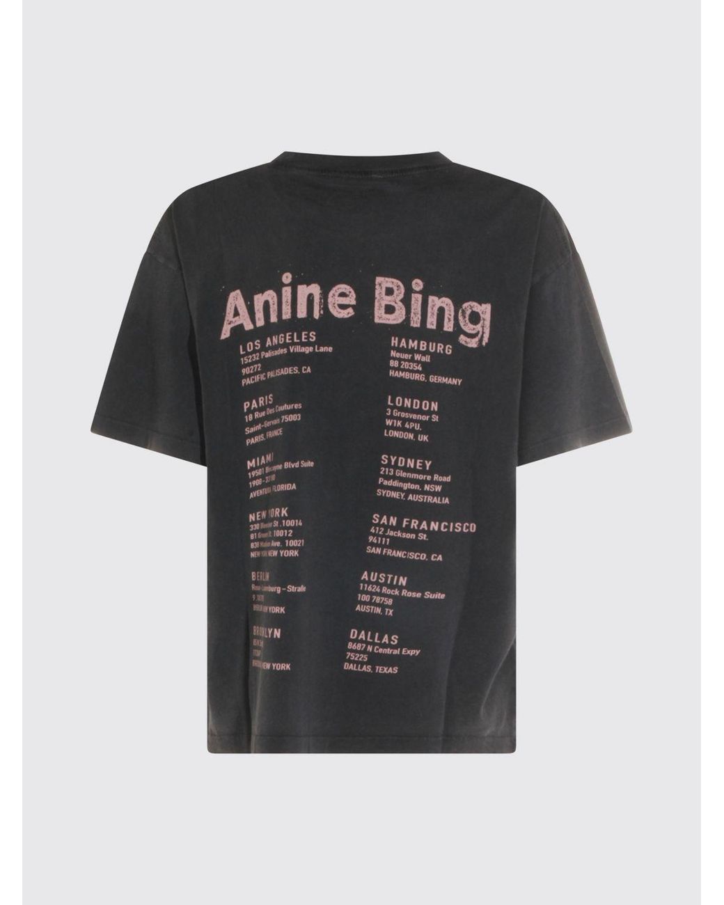 Anine Bing Gray Graphic Print Cotton T-Shirt With Contrasting Logo