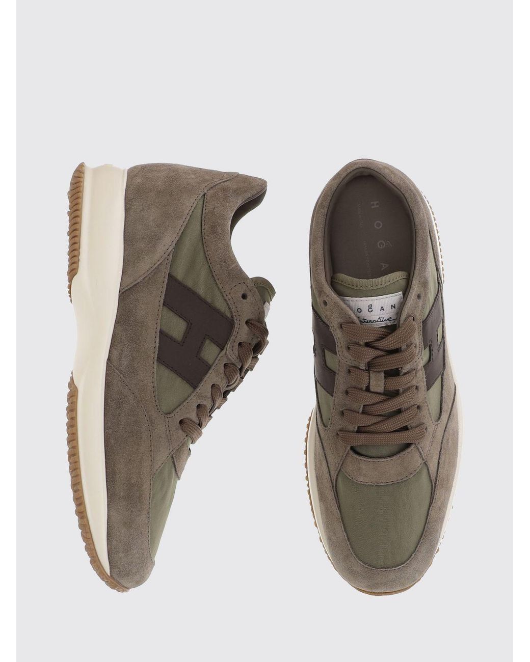Hogan Natural H580 Suede And Mesh Sneakers With Side H Logo for men