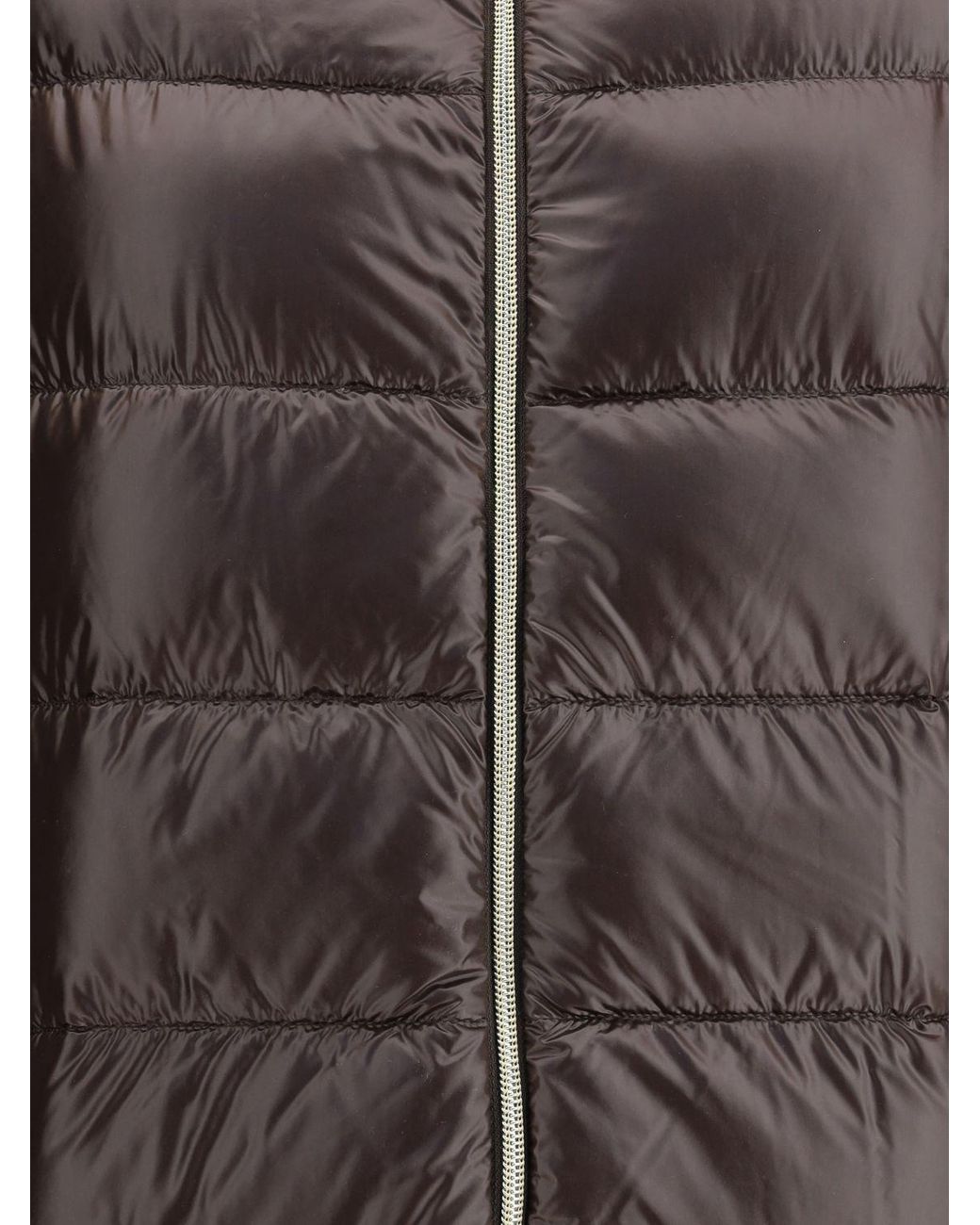 Herno Brown Long Quilted Nylon Puffer Coat With High Neck And Down Padding